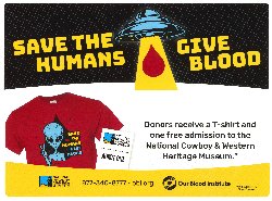 blood drive poster with \"Save the Humans\" tshirt image